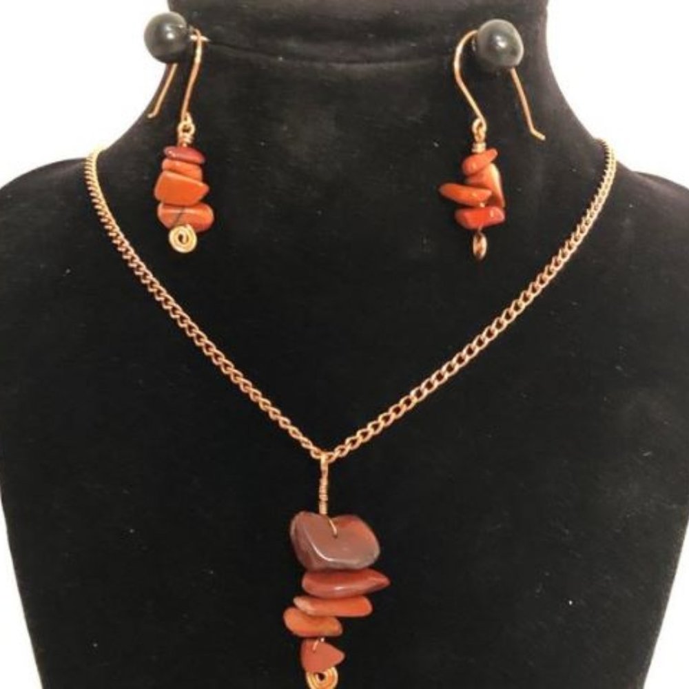 Red Jasper & Copper Swirl Pendant & Earrings